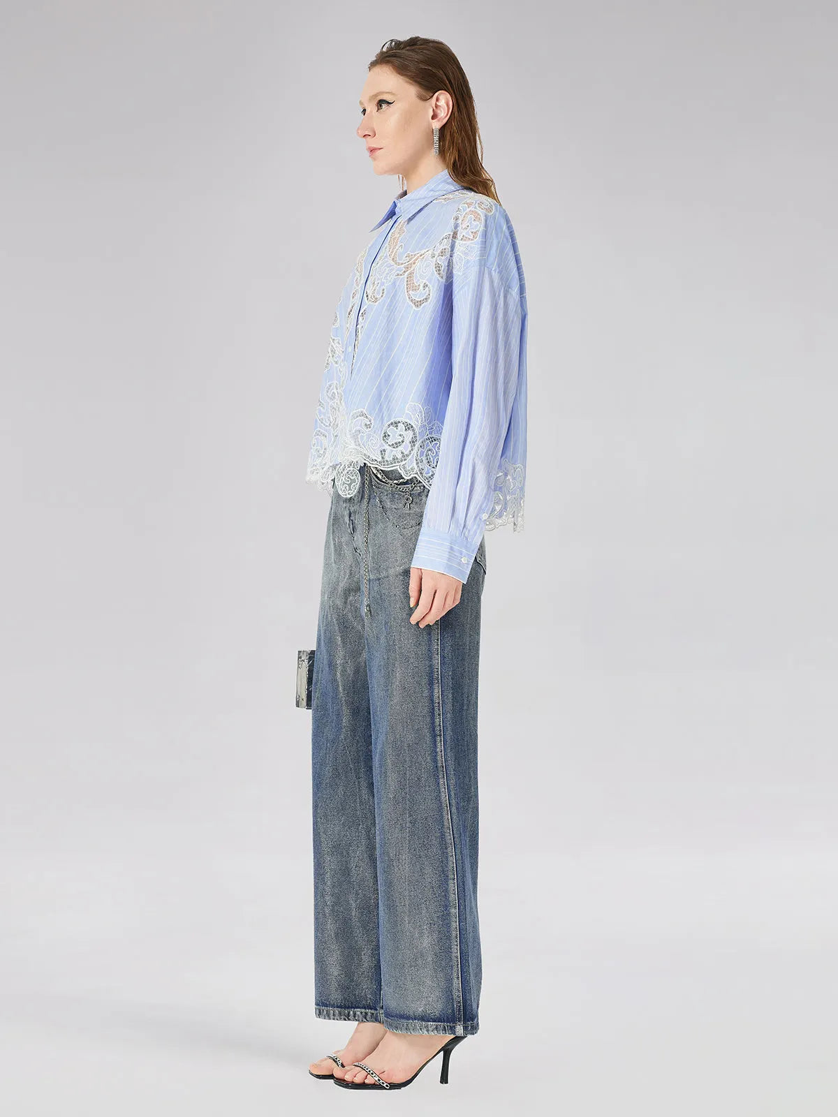 Lace Positioned Embroidered Shirt