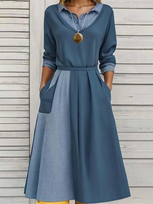 Women'S Contrast Color Stitching Stretch Dress