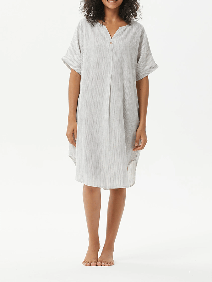 Women'S Striped Slit Cotton And Linen Loose Dress