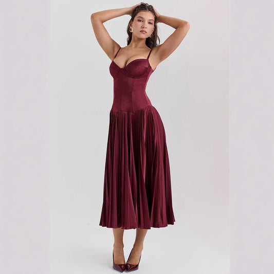 RozetmallTM Pleated Satin Elegance Dress