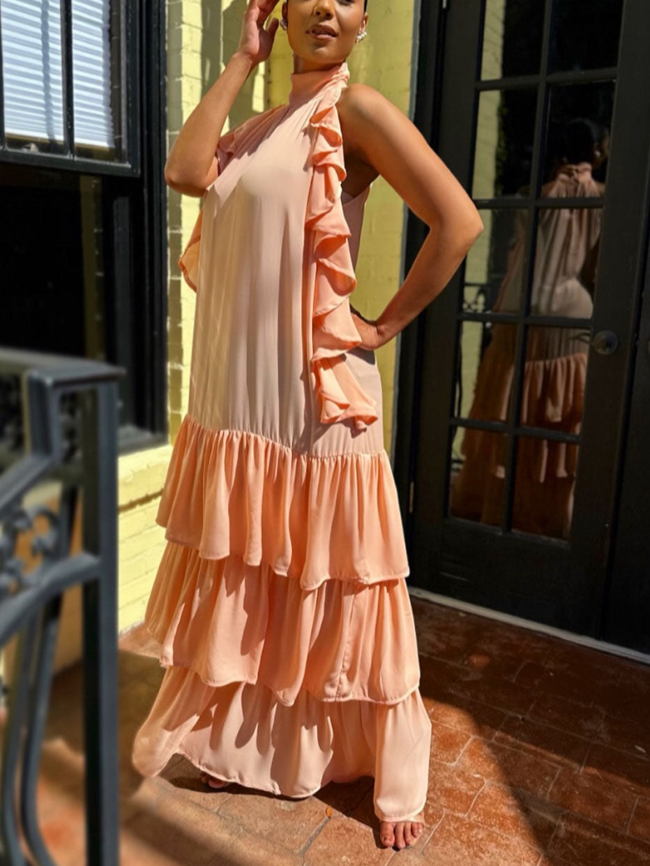 Bohemian Tiered Layer Halter Neck Party Dress