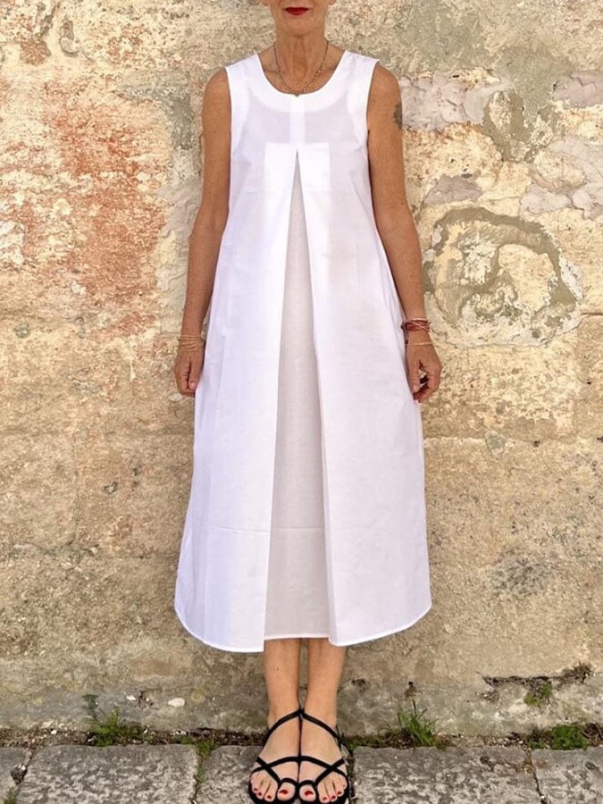 Women's Casual Solid Color Round Neck Sleeveless Dress