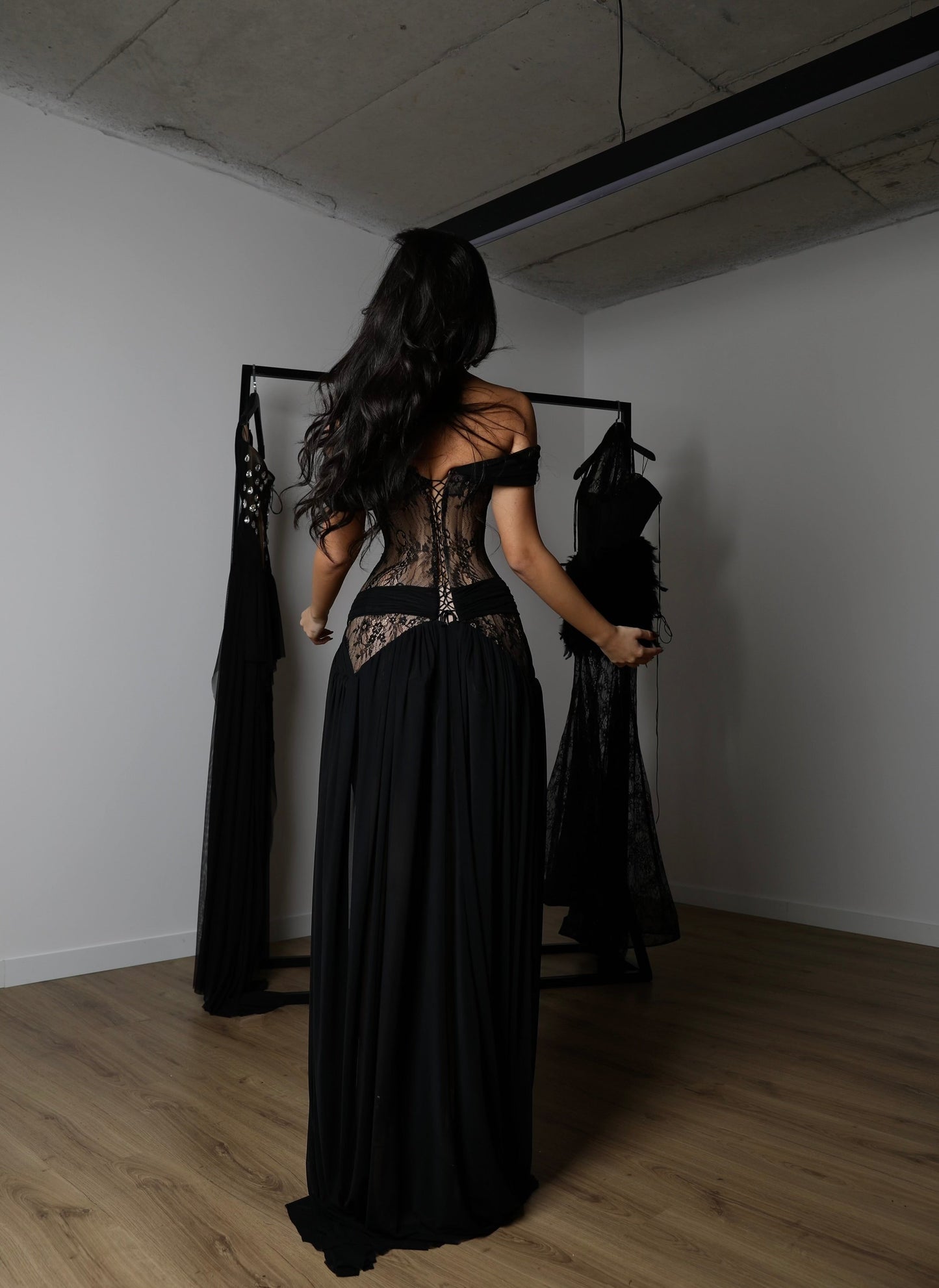 ✨ Off-Shoulder Lace Corset Maxi Dress