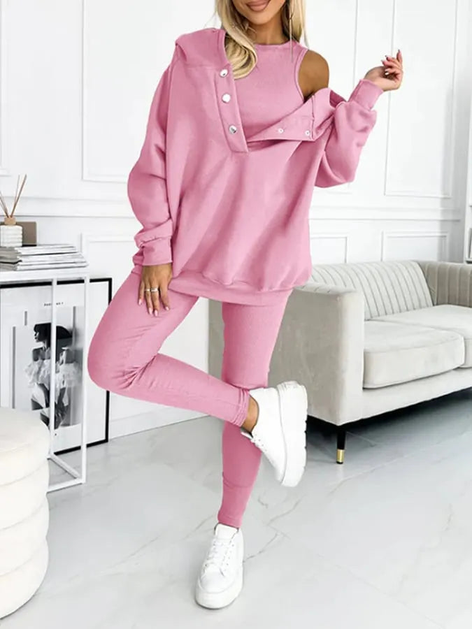 Women'S Sports Casual Hooded Sweatshirt + Slim Vest Pants Three-Piece Set