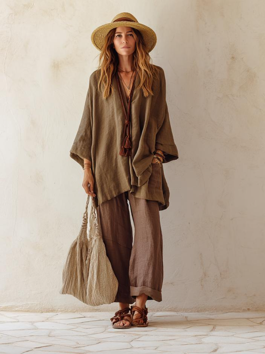 Women's cotton and linen  long sleeve suit