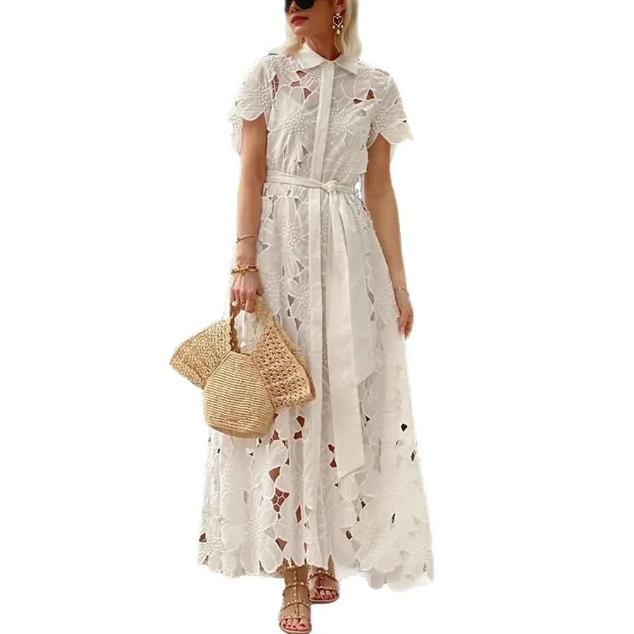 Casual Lace Cardigan Single-Breasted Dress
