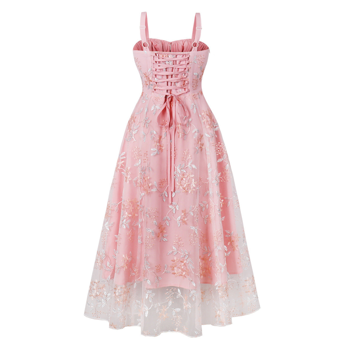 Floral Embroidered Corset Midi Homecoming Dress