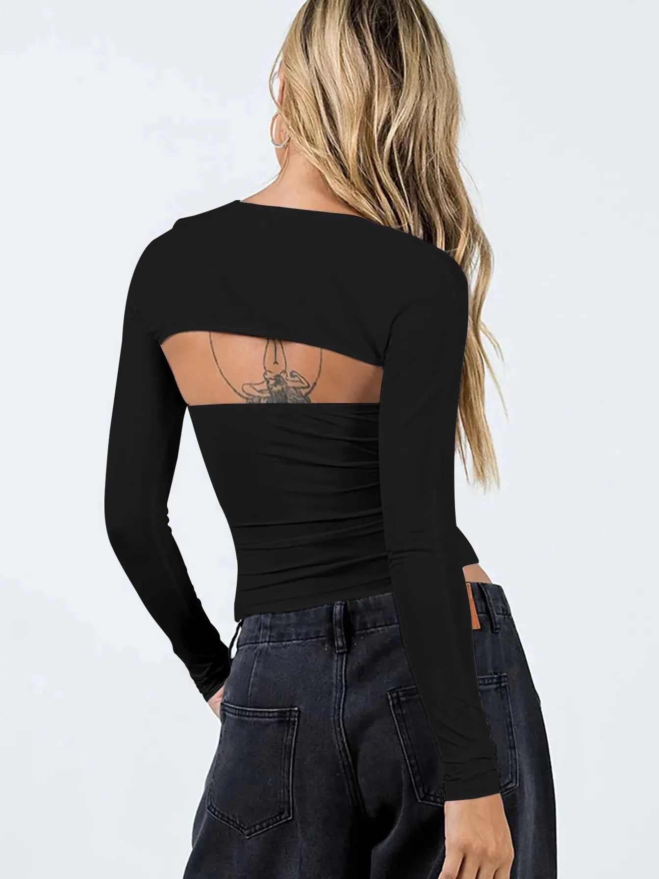 Y2K Fashion New Women's Sexy Tube Top Waist T-shirt Long-sleeved Tight Blouse Two-piece Set Women's Bm Top