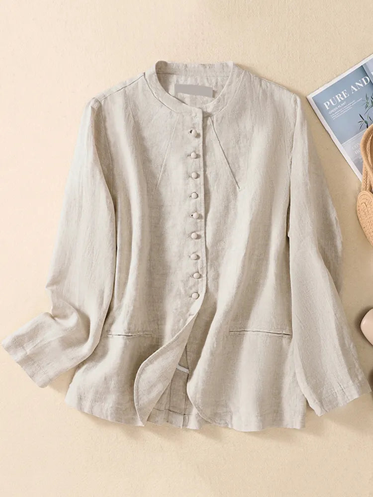 Women'S Solid Linen Blend Casual Jacket