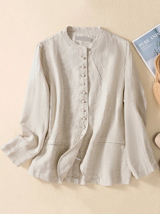 Women'S Solid Linen Blend Casual Jacket