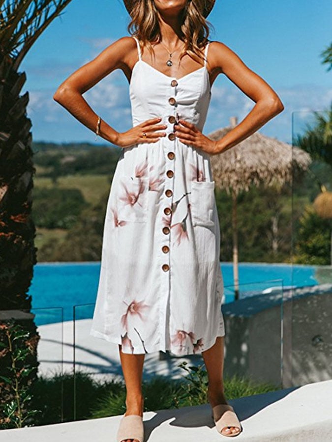 Women's Casual Button Sling Dress