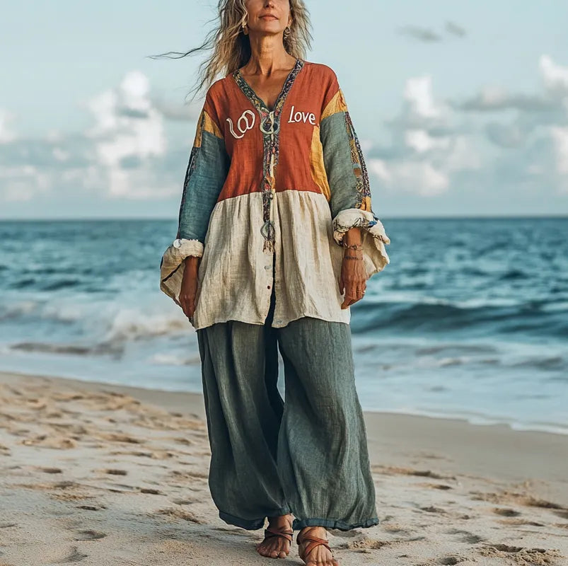 Comfort Vacation Oversized Linen Long Sleeve Set