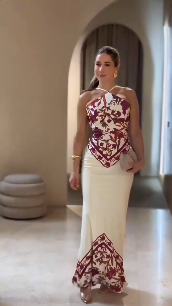 Floral Print Halter Neck Mermaid Maxi Dress