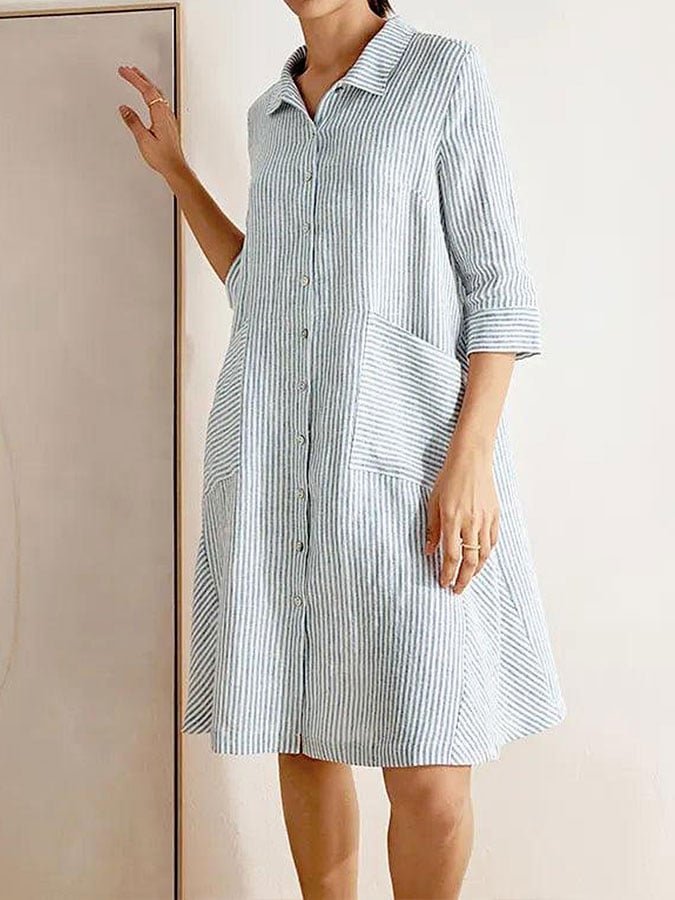 Women's Striped Casual Shirt Dress