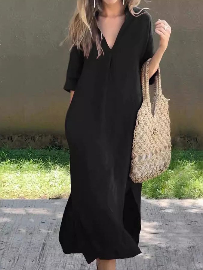 Women's Casual Solid Color Slit Dress