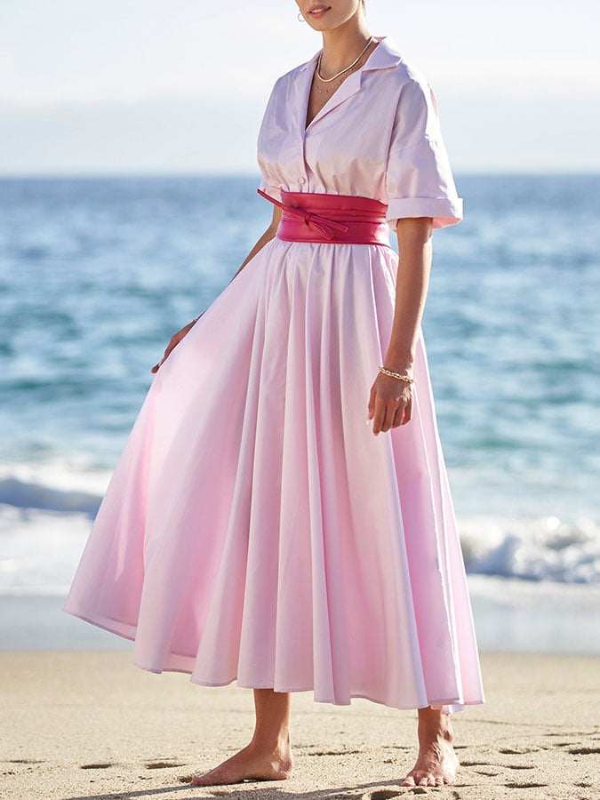 Women's Casual Solid Color A-Line Dress (Belt Not Included)