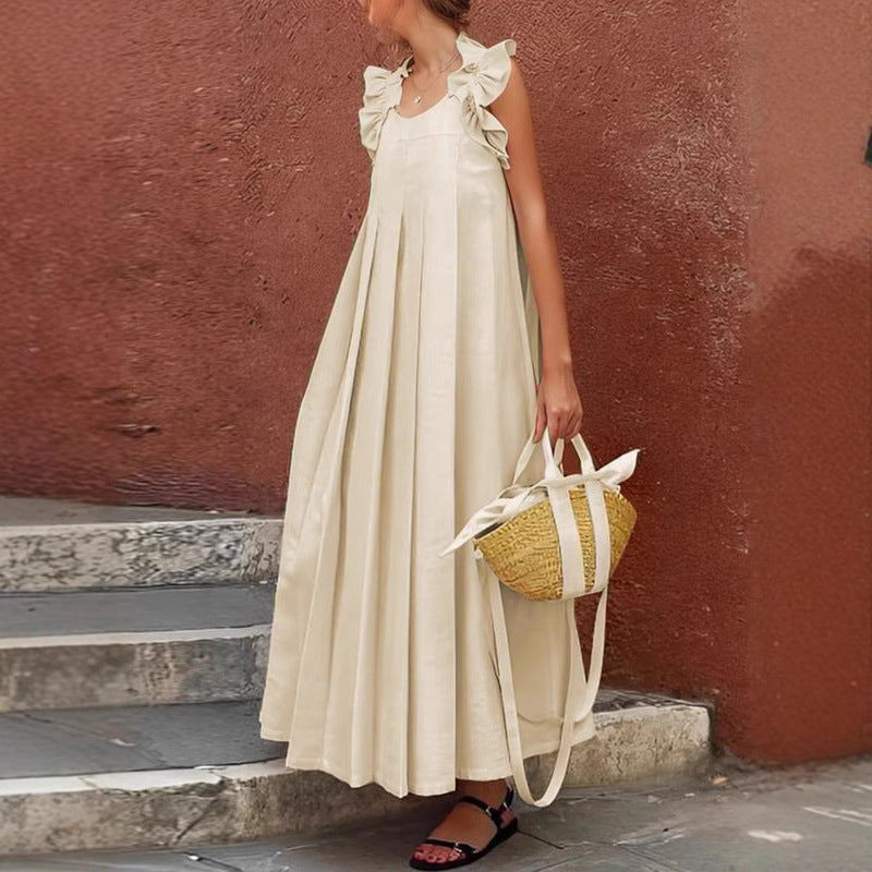 Casual Fashion Solid Color Ruffle Hem Midi Dress