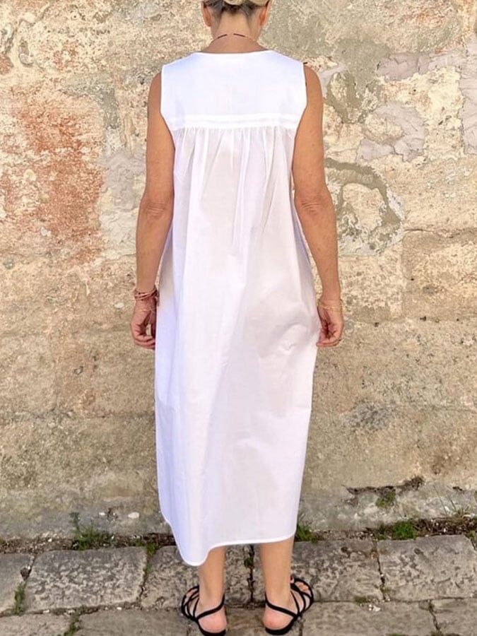 Women's Casual Solid Color Round Neck Sleeveless Dress