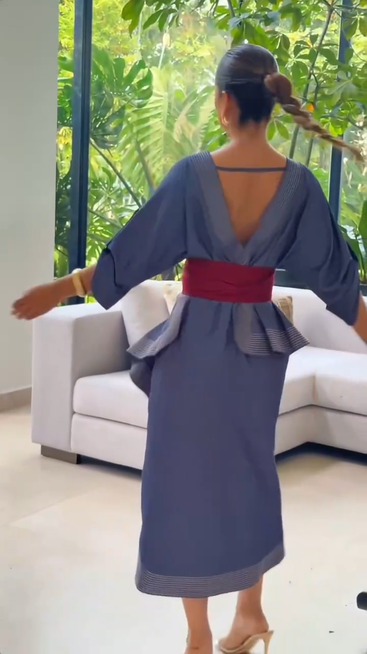 Casual Contrast Stitching Wrap Midi Dress