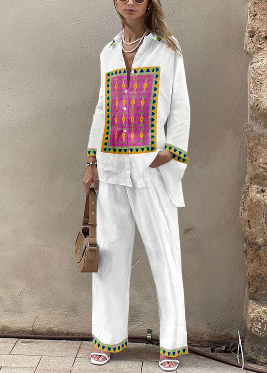 Vintage Printed Shirt & Pants Two-piece Set