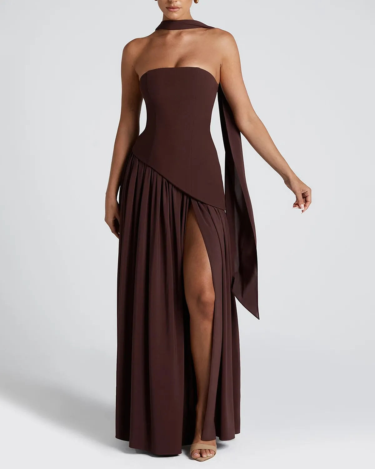 Elegant Vintage Sheath High Split Tea Solid/Black and White Colorblock Maxi Dress