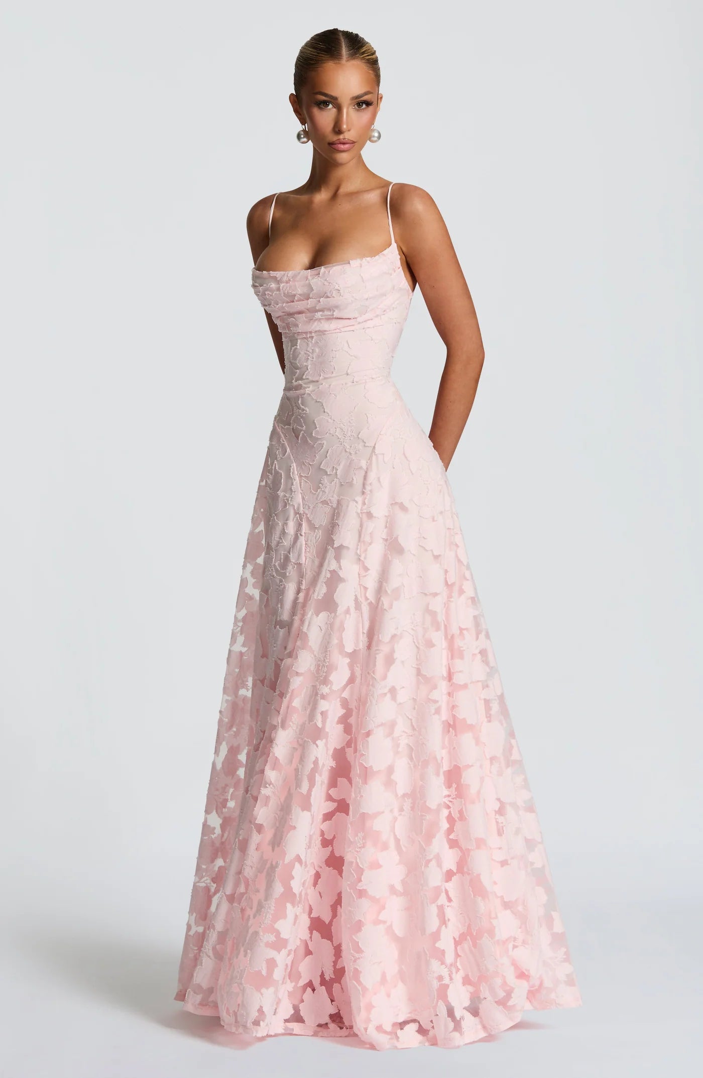 The Blooming Grace Gown – Burgundy Floral Lace Evening Dress