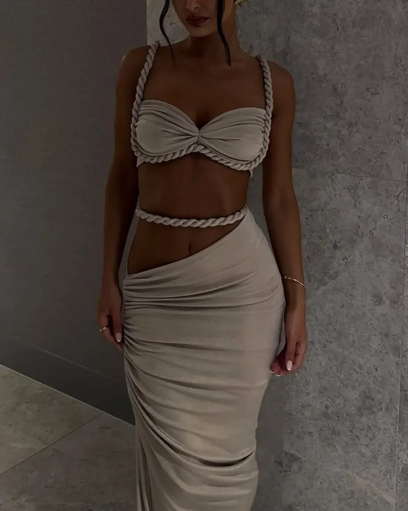 Sexy Gradient Braid Top & Overskirt Two-Piece Set