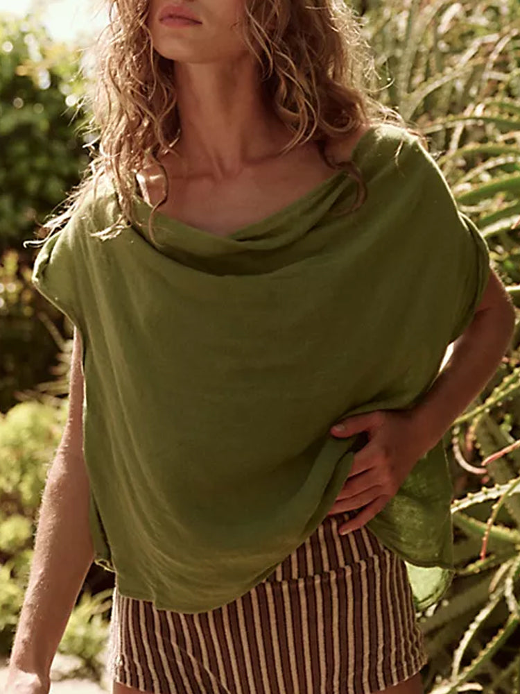 Women's Lace-Up Linen Swing Neck Top