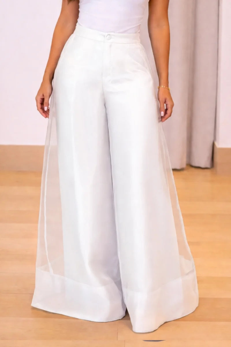 ✨ Organza Patchwork Wide-Leg Pants | Double-Layer Elegance 💫
