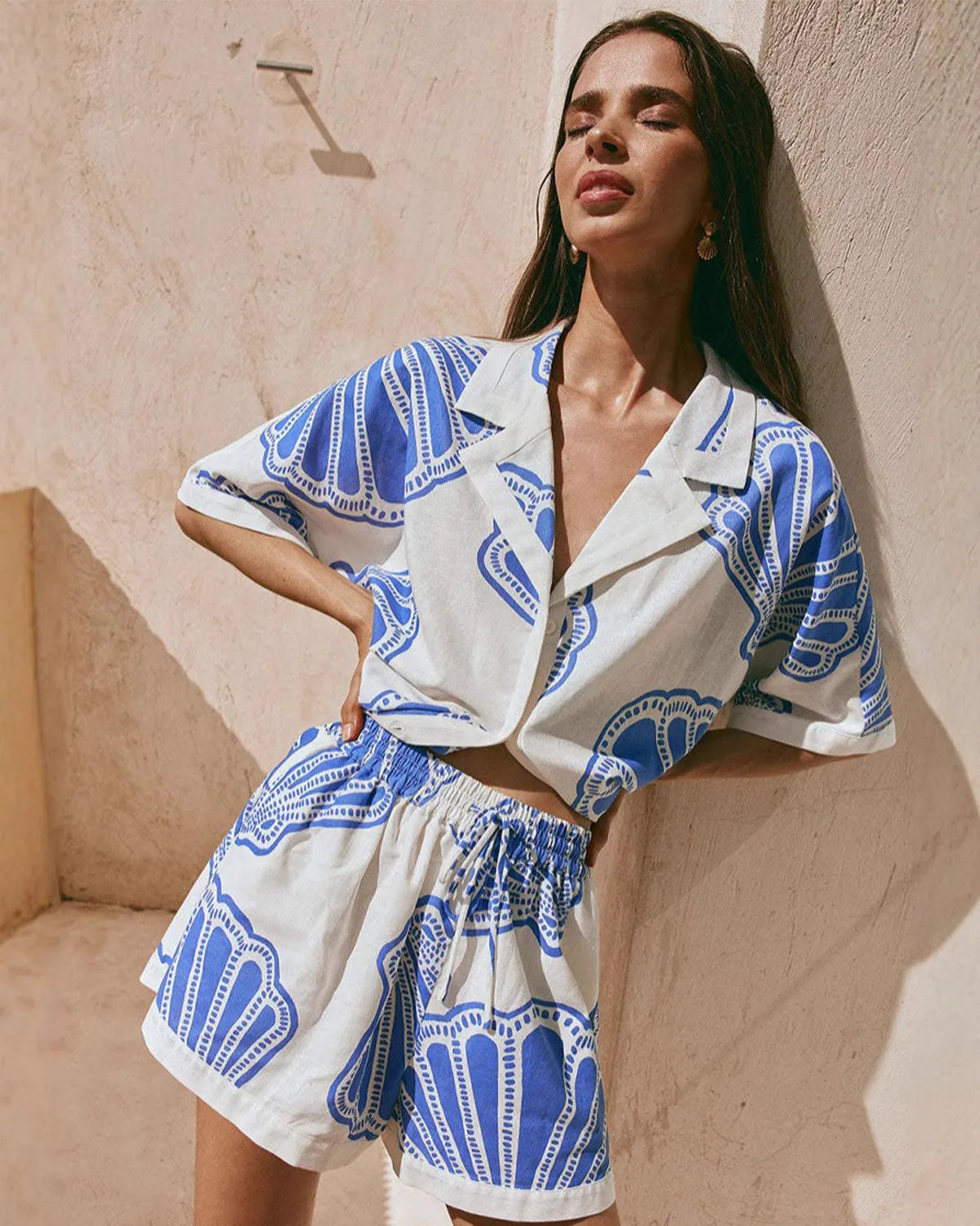 Relaxed Linen Printed Shirt & Shorts Set