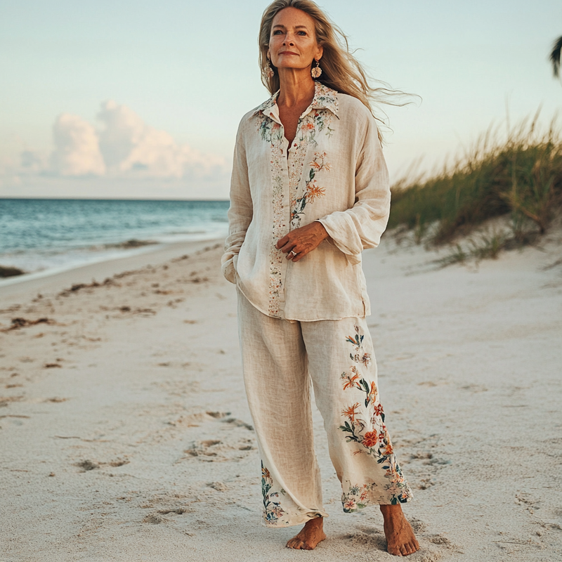Comfort Vacation Oversized Linen Long Sleeve Set