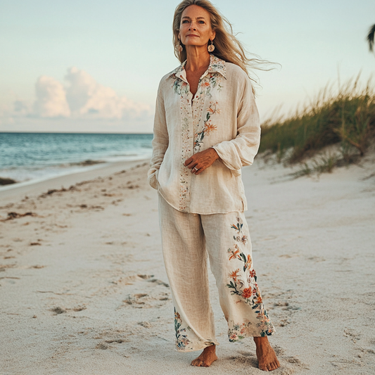 Comfort Vacation Oversized Linen Long Sleeve Set
