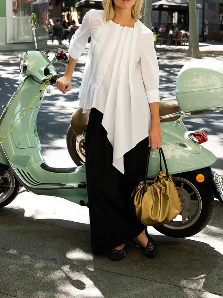 Women's casual commuter pleated solid color shirt