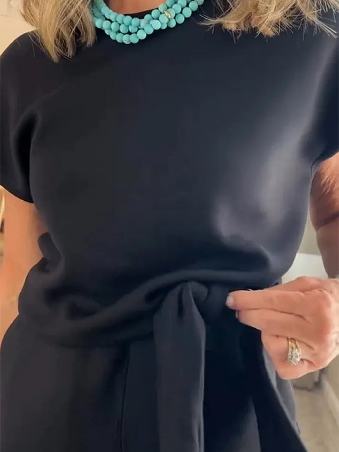 Women's casual commuter tie short-sleeved shirt suit