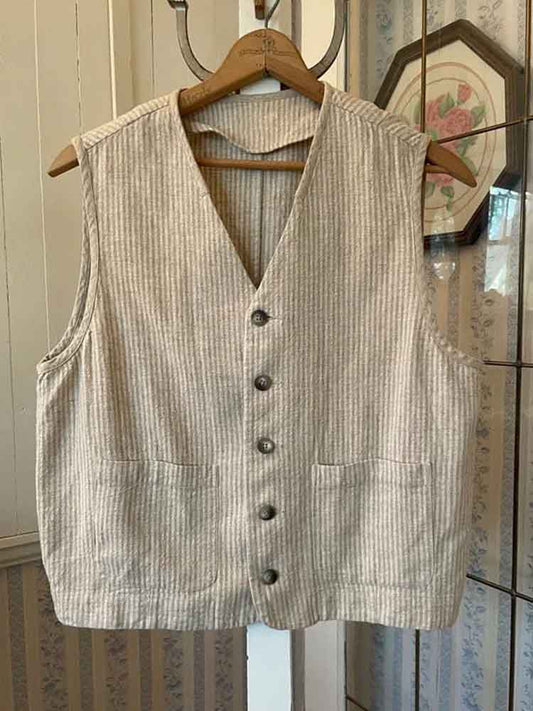 Women's Vintage Striped Linen Blend Versatile Vest