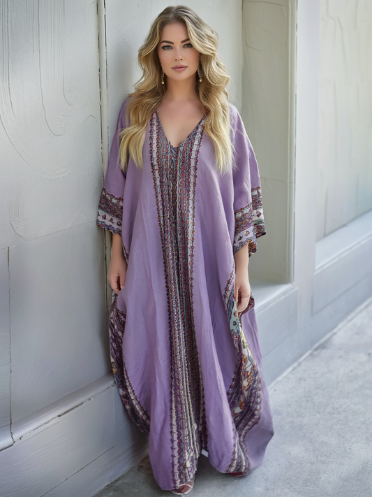 Contton & Linen  Long Sleeve  Kaftan Maxi Dress
