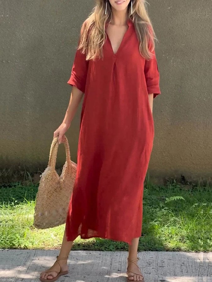 Women's Casual Solid Color Slit Dress
