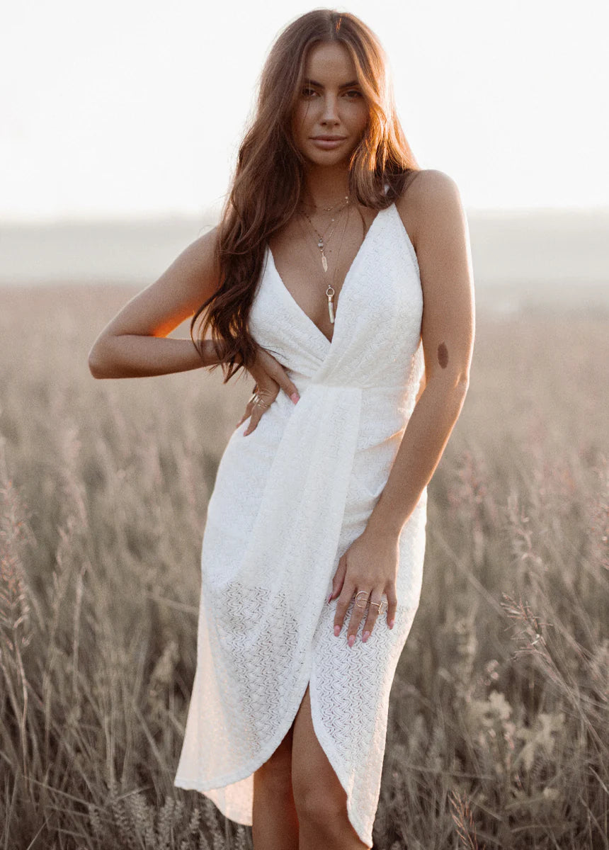 Elegant Wrap-Style High-Low Midi Dress