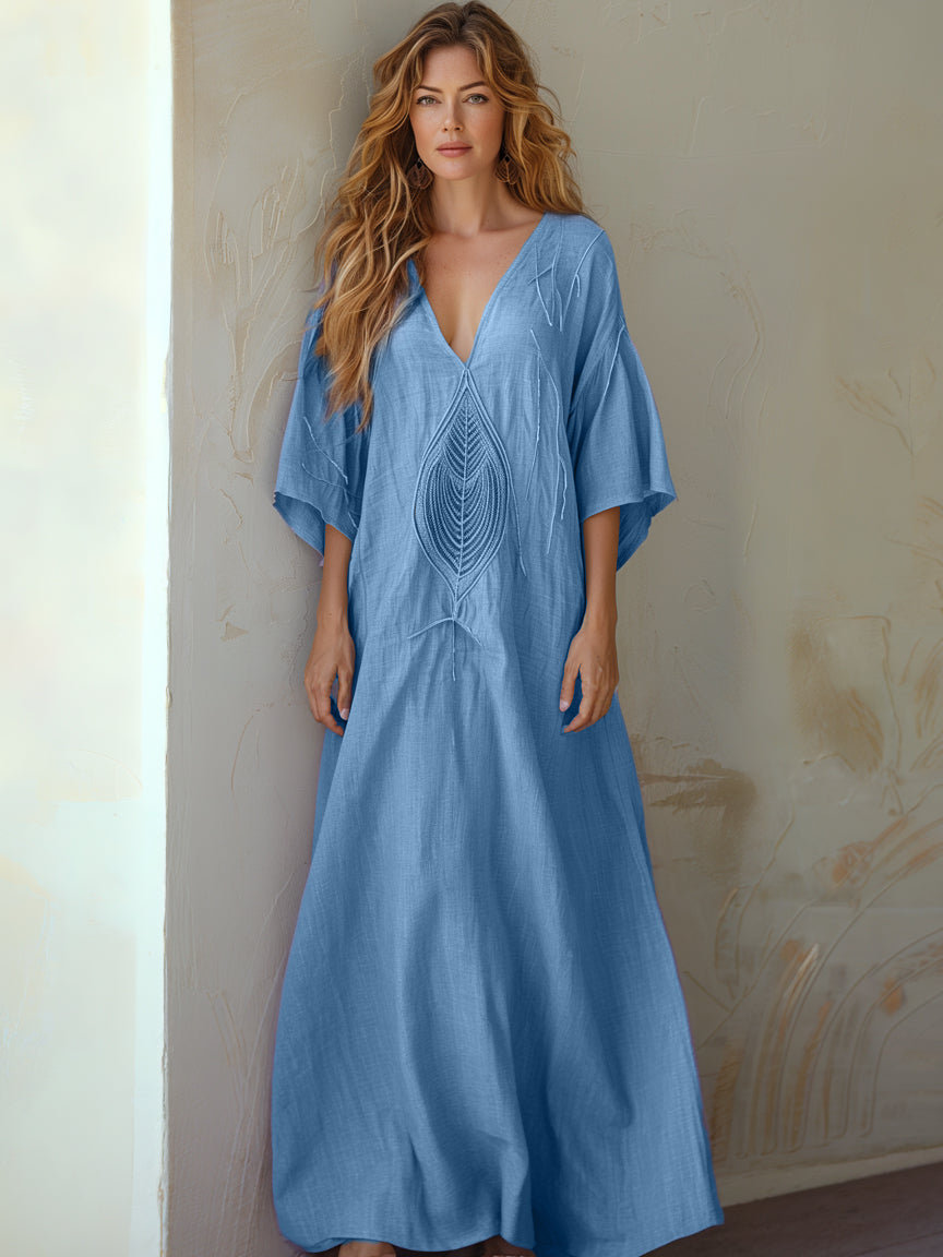 Contton & Linen  Long Sleeve  Kaftan Maxi Dress
