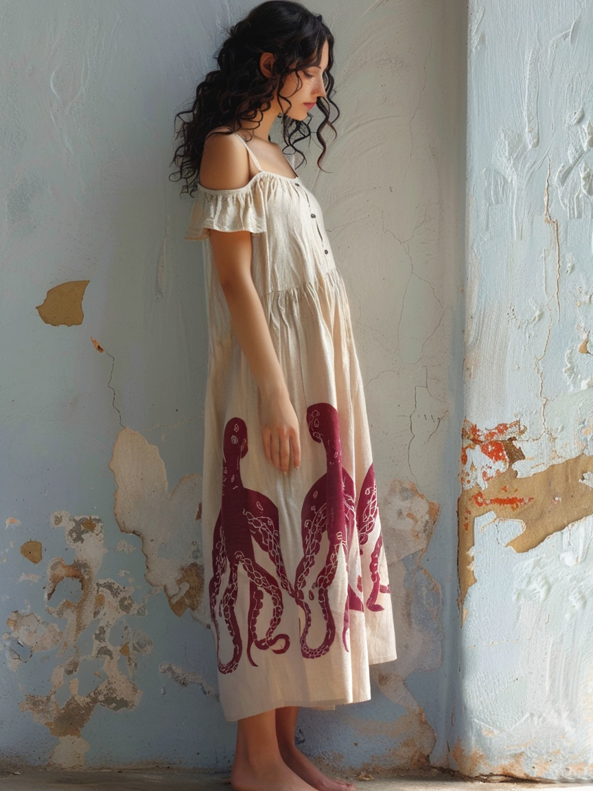 Cotton & Linen Animal Print Casual Slip Dress