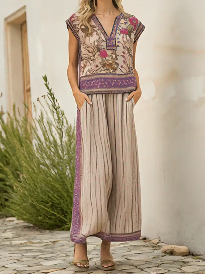 Women'S Loose Striped Pants Suit