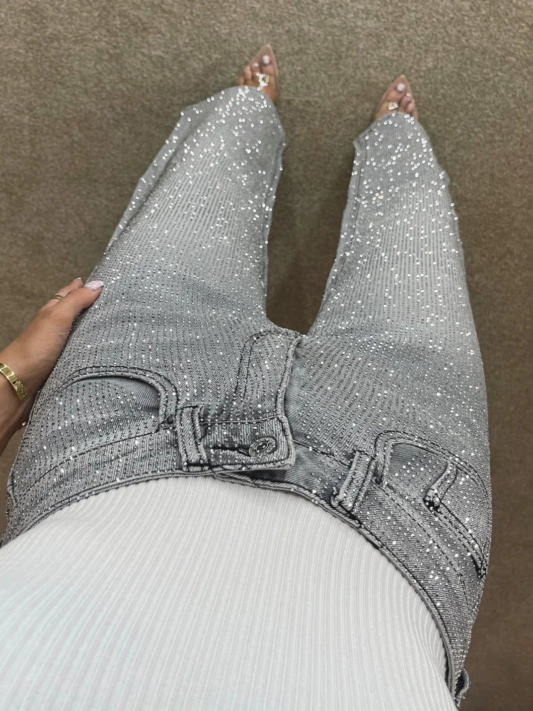 Rhinestone Washed Jeans
