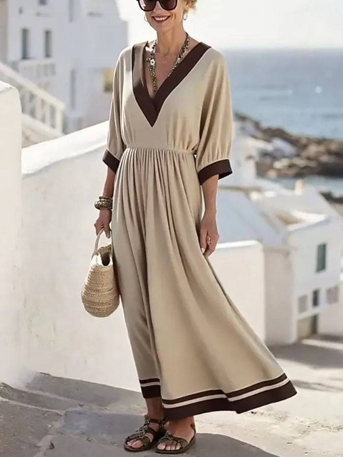 Women's Holiday Stripe Printed Cotton and Linen Dress
