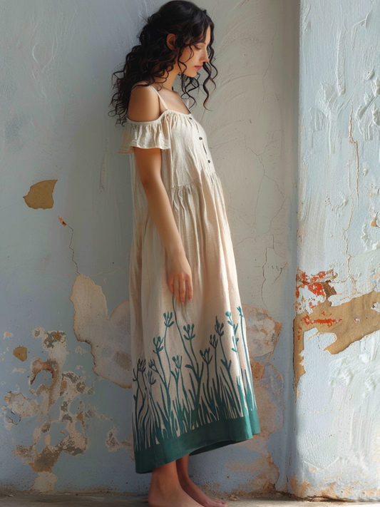 Cotton & Linen  Floral Print Casual Slip Dress