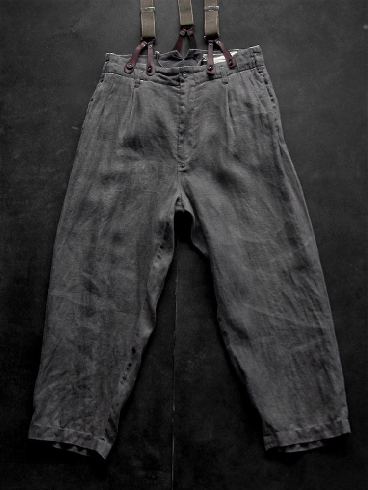 Men's Vintage Loose Fit Linen Blend Cropped Pants