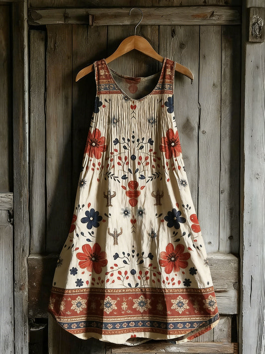 Women's Western Vintage Floral Sleeveless Cotton Dress