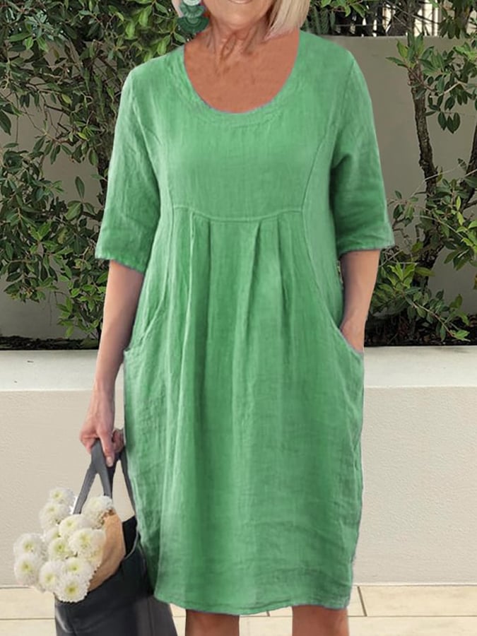 Women's Casual Round Neck Pocket Dress