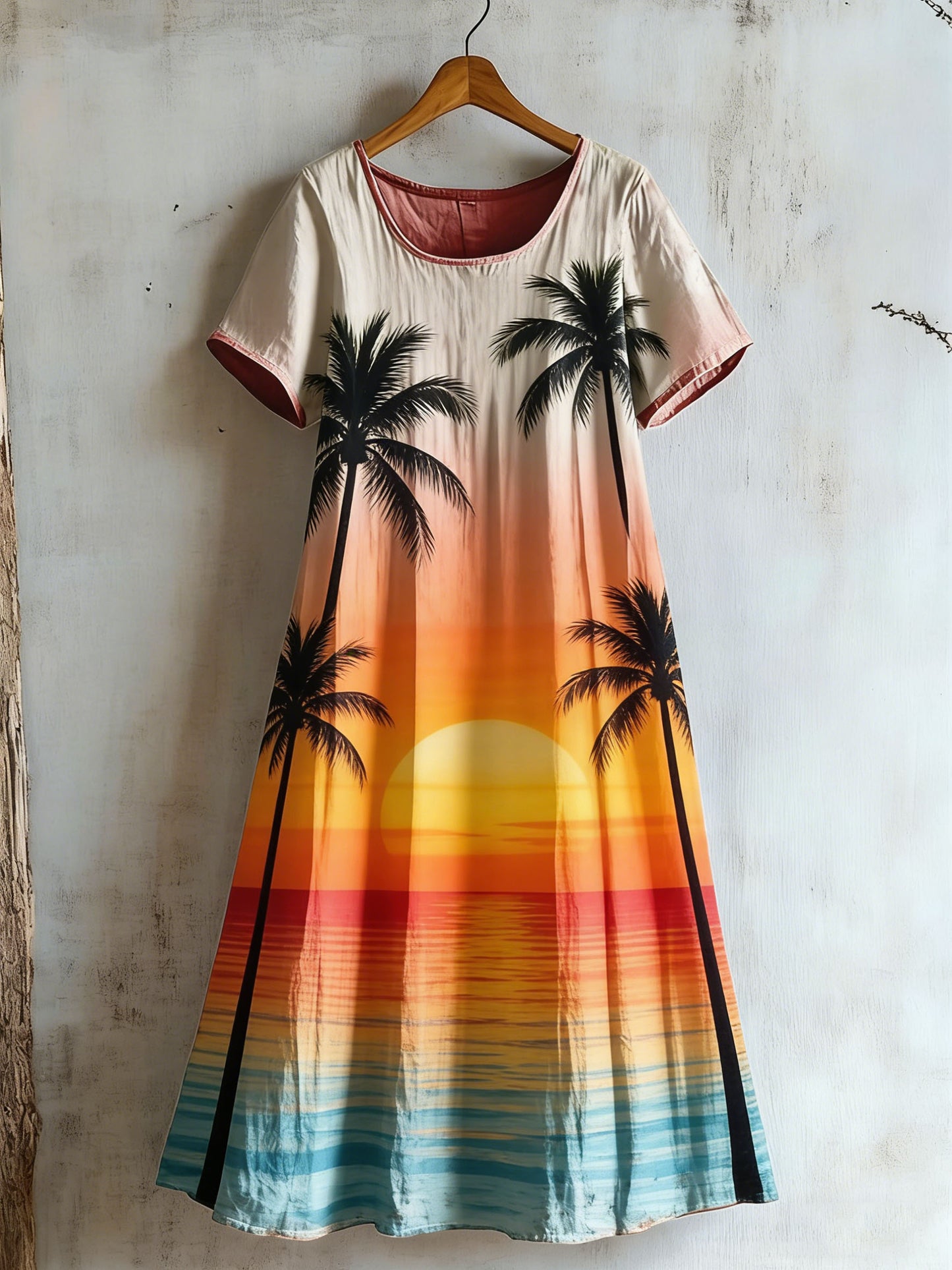 Women's Summer Holiday Print Short Sleeve Cotton Dress