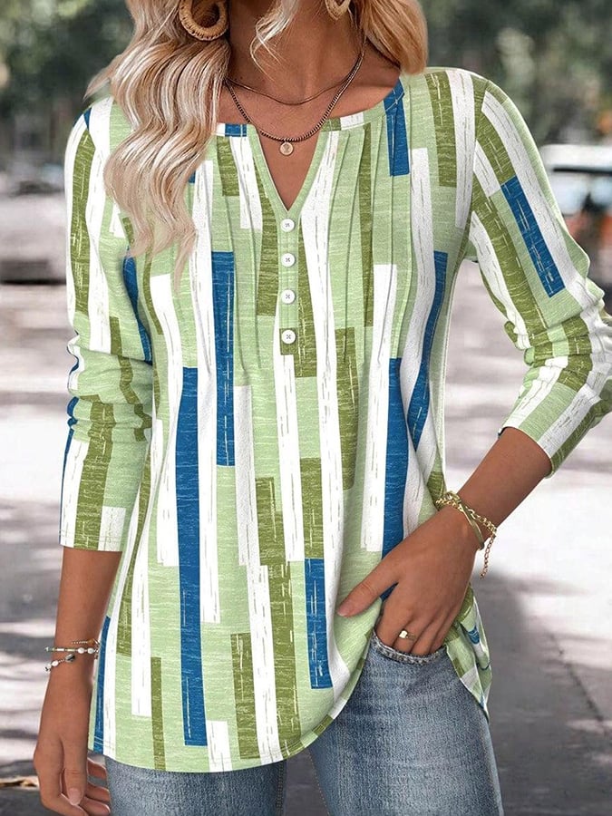 Women's Casual Striped Graphic Print Basic Long Sleeve T-Shirt