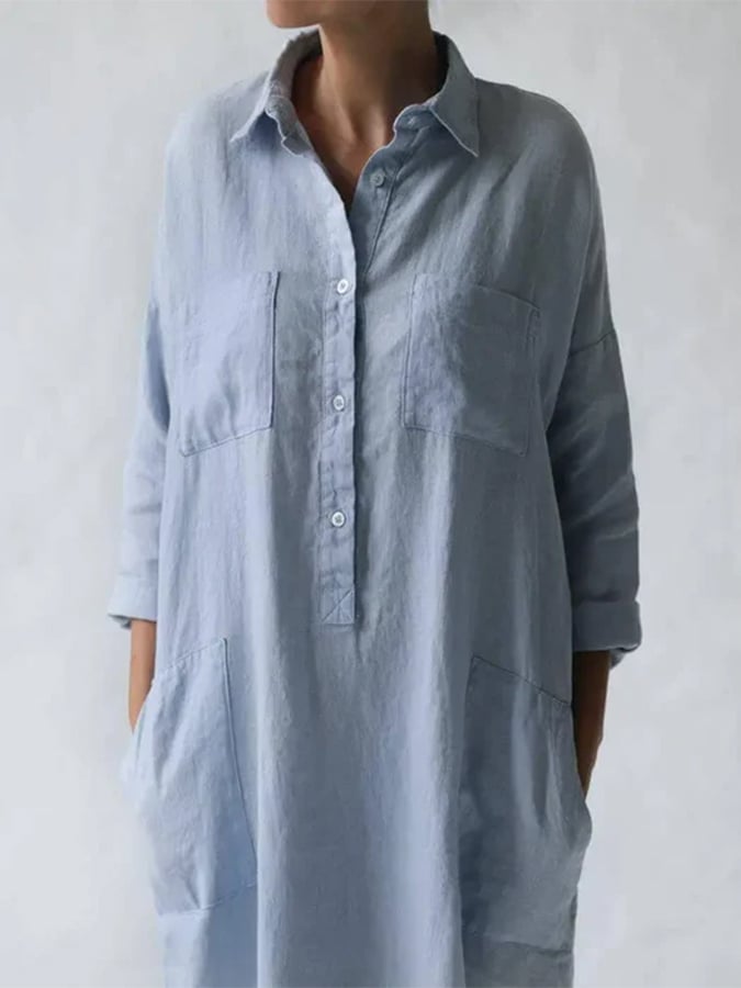 Cotton Slim Irregular Pocket Dress